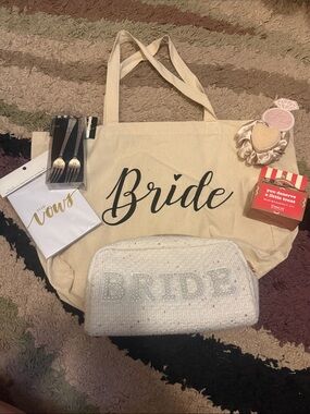 Hobby Lobby Bride Canvas Tote and Sequin Bridal Clutch - Cream & White